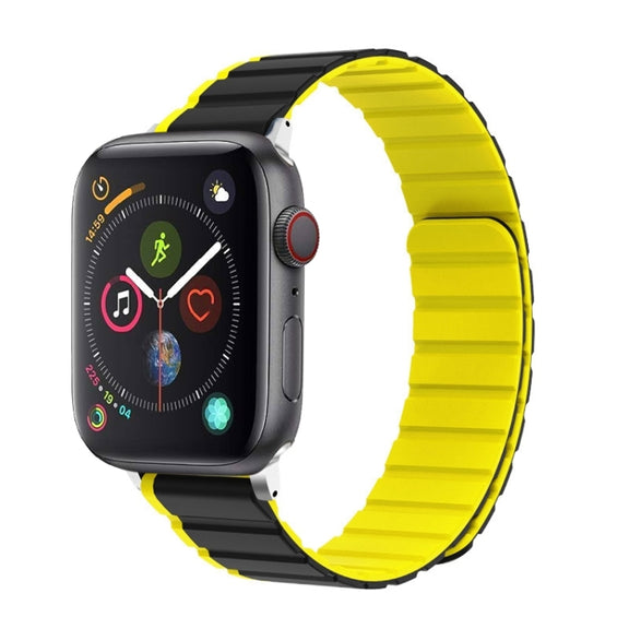 For Apple Watch Series 4 44mm ZGA Two Color Magnetic Silicone Watch Band(Grey+Yellow)