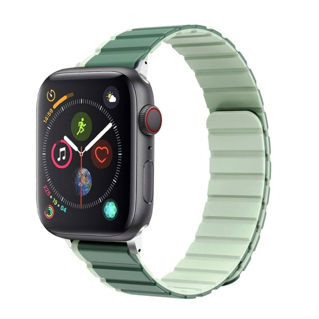 For Apple Watch Series 4 44mm ZGA Two Color Magnetic Silicone Watch Band(Dark Green+Light Green)