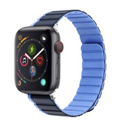For Apple Watch Series 4 44mm ZGA Two Color Magnetic Silicone Watch Band(Dark Blue+Light Blue)