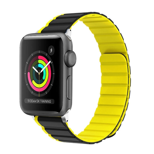For Apple Watch Series 3 42mm ZGA Two Color Magnetic Silicone Watch Band(Grey+Yellow)