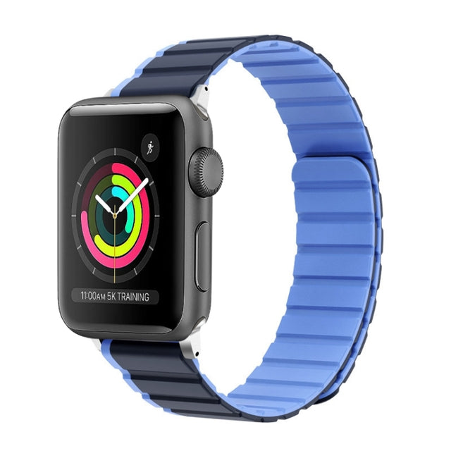 For Apple Watch 42mm ZGA Two Color Magnetic Silicone Watch Band(Dark Blue+Light Blue)