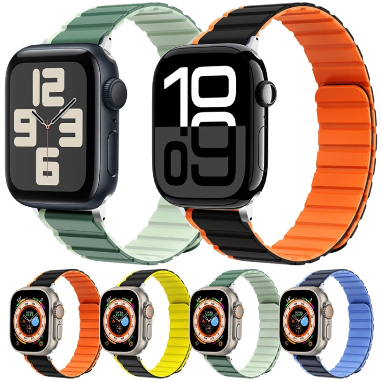 For Apple Watch 42mm ZGA Two Color Magnetic Silicone Watch Band(Dark Blue+Light Blue)