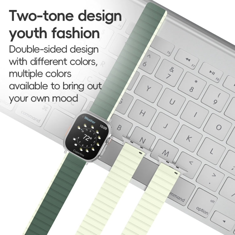 For Apple Watch 42mm ZGA Two Color Magnetic Silicone Watch Band(Dark Blue+Light Blue)