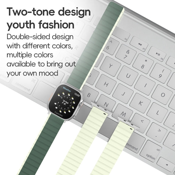 For Apple Watch 42mm ZGA Two Color Magnetic Silicone Watch Band(Dark Blue+Light Blue)