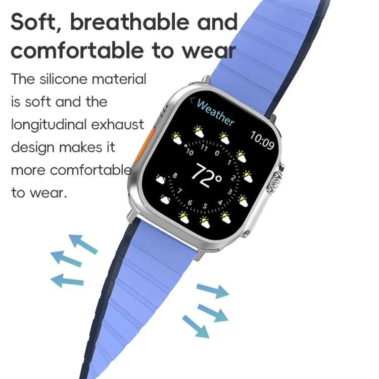 For Apple Watch 42mm ZGA Two Color Magnetic Silicone Watch Band(Dark Blue+Light Blue)