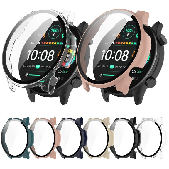 For Xiaomi Haylou RT3 / Solar Plus LS16 PC + Tempered Film Integrated Watch Protective Case(Ivory White)