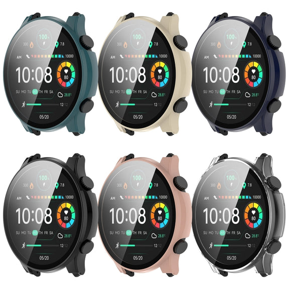 For Xiaomi Haylou RT3 / Solar Plus LS16 PC + Tempered Film Integrated Watch Protective Case(Ivory White)