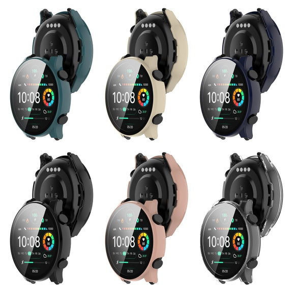 For Xiaomi Haylou RT3 / Solar Plus LS16 PC + Tempered Film Integrated Watch Protective Case(Black)