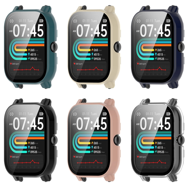 For P66 / P66D / P66ED 1.85 inch Watch PC + Tempered Film Integrated Watch Protective Case(Black)