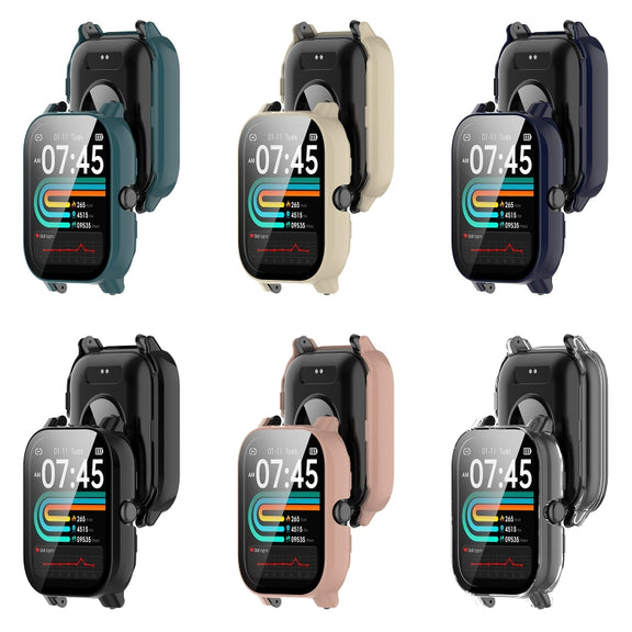 For P66 / P66D / P66ED 1.85 inch Watch PC + Tempered Film Integrated Watch Protective Case(Black)