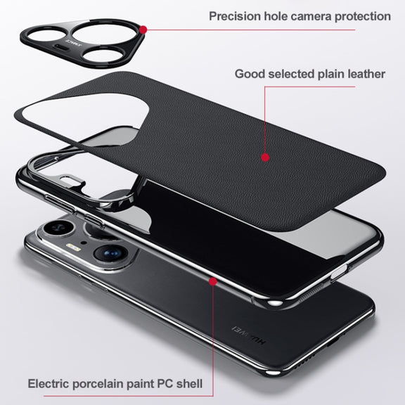 For Huawei Pura 70 Pro / 70 Pro+ Plain Leather Series Shockproof Phone Case(Black)