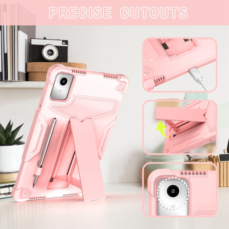 For Lenovo Tab M11/ Xiaoxin Pad 11 2024 T Holder Robot Silicone Hybrid PC Tablet Case(Rose Gold)