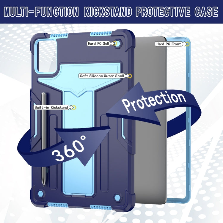 For Lenovo Tab M11/ Xiaoxin Pad 11 2024 T Holder Robot Silicone Hybrid PC Tablet Case(Navy Blue Blue)