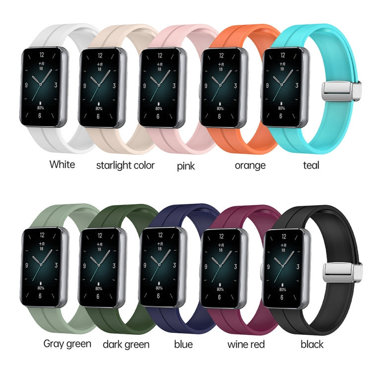 For Honor Band 9 Magnetic Folding Silver Buckle Silicone Watch Band(Green)