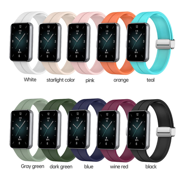For Honor Band 9 Magnetic Folding Silver Buckle Silicone Watch Band(Green)