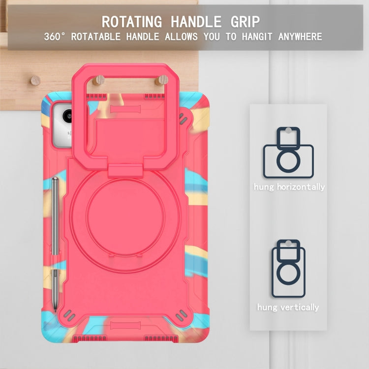 For Lenovo Tab M11/ Xiaoxin Pad 11 2024 Handle Robot Silicone Hybrid PC Tablet Case(Camouflage Rose Red)