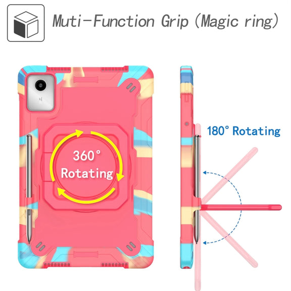 For Lenovo Tab M11/ Xiaoxin Pad 11 2024 Handle Robot Silicone Hybrid PC Tablet Case(Camouflage Rose Red)