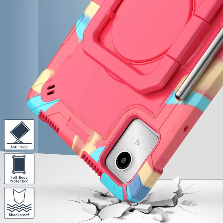 For Lenovo Tab M11/ Xiaoxin Pad 11 2024 Handle Robot Silicone Hybrid PC Tablet Case(Camouflage Rose Red)