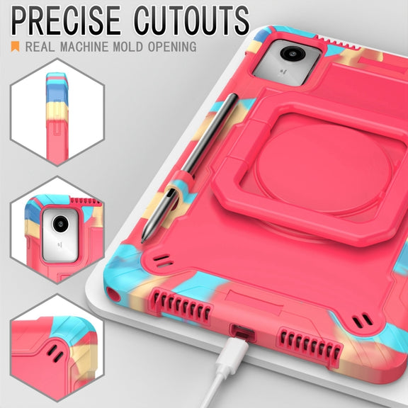 For Lenovo Tab M11/ Xiaoxin Pad 11 2024 Handle Robot Silicone Hybrid PC Tablet Case(Camouflage Rose Red)