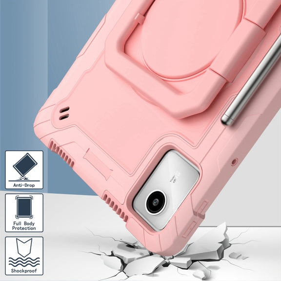For Lenovo Tab M11/ Xiaoxin Pad 11 2024 Handle Robot Silicone Hybrid PC Tablet Case(Rose Gold)