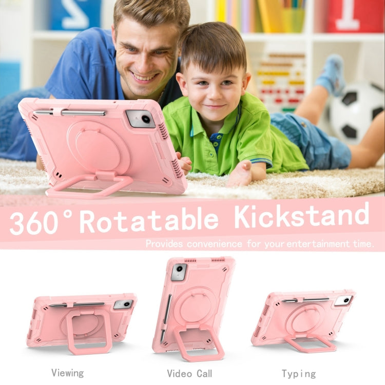 For Lenovo Tab M11/ Xiaoxin Pad 11 2024 Handle Robot Silicone Hybrid PC Tablet Case(Rose Gold)