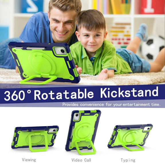 For Lenovo Tab M11/ Xiaoxin Pad 11 2024 Handle Robot Silicone Hybrid PC Tablet Case(Navy Yellow Green)