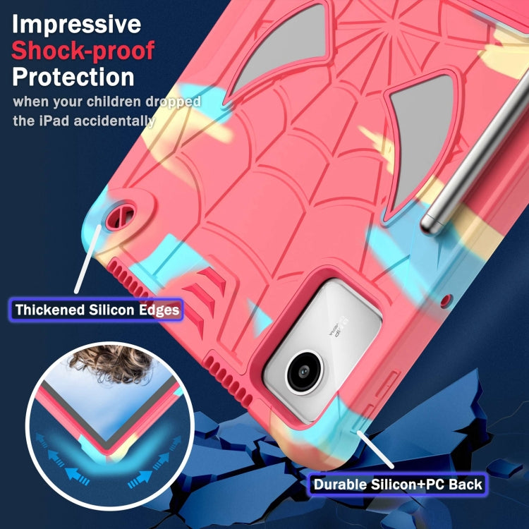 For Lenovo Tab M11/ Xiaoxin Pad 11 2024 Fold-Holder Spider Silicone Hybrid PC Tablet Case(Camouflage Rose Red)