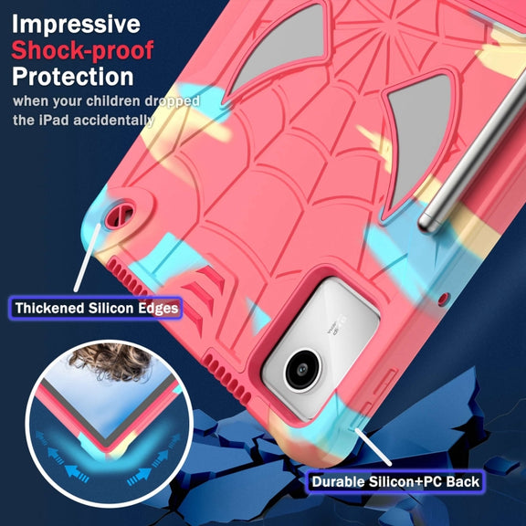For Lenovo Tab M11/ Xiaoxin Pad 11 2024 Fold-Holder Spider Silicone Hybrid PC Tablet Case(Camouflage Rose Red)