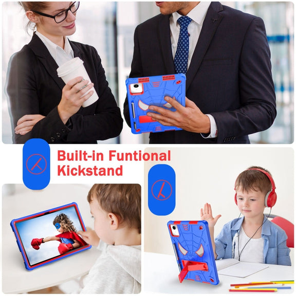 For Lenovo Tab M11/ Xiaoxin Pad 11 2024 Fold-Holder Spider Silicone Hybrid PC Tablet Case(Blue Red)