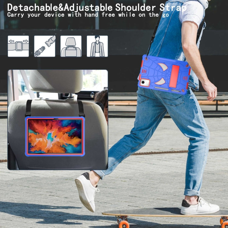 For Lenovo Tab M11/ Xiaoxin Pad 11 2024 Fold-Holder Spider Silicone Hybrid PC Tablet Case(Blue Red)