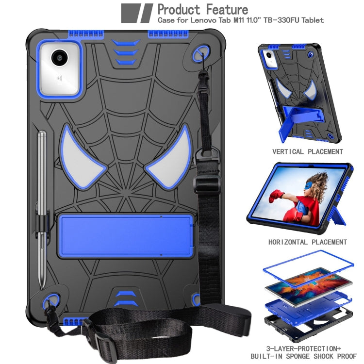 For Lenovo Tab M11/ Xiaoxin Pad 11 2024 Fold-Holder Spider Silicone Hybrid PC Tablet Case(Back Blue)