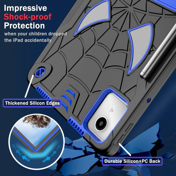 For Lenovo Tab M11/ Xiaoxin Pad 11 2024 Fold-Holder Spider Silicone Hybrid PC Tablet Case(Back Blue)