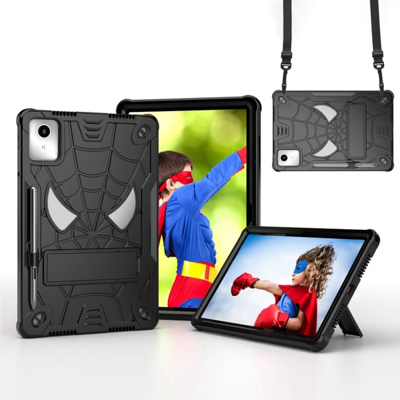 For Lenovo Tab M11/ Xiaoxin Pad 11 2024 Fold-Holder Spider Silicone Hybrid PC Tablet Case(Black)