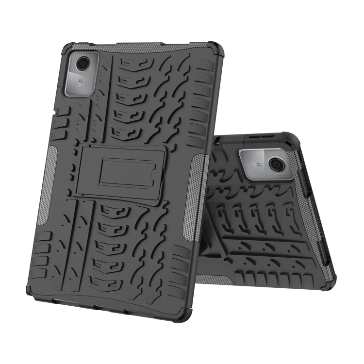 For Lenovo Tab M11/ Xiaoxin Pad 11 2024 Tire Texture TPU Hybrid PC Tablet Case with Holder(Black)