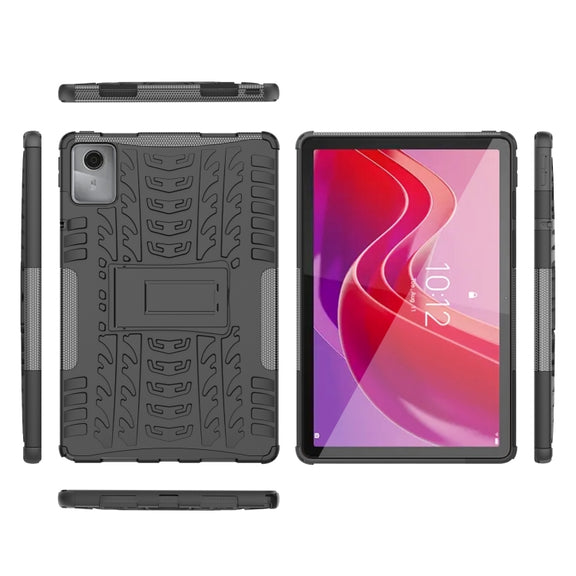 For Lenovo Tab M11/ Xiaoxin Pad 11 2024 Tire Texture TPU Hybrid PC Tablet Case with Holder(Black)