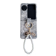 For OPPO Find N3 Flip Embroidery Style Full Coverage Phone Case with Ring Bead Chain(Grey) - Find N3 Flip Cases by PMC TechLife | Online Shopping South Africa | PMC TechLife | Buy Now Pay Later Mobicred