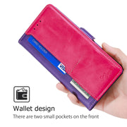 For Motorola Edge 5G 2024 Contrast Color Side Buckle Leather Phone Case(Purple + Rose Red)