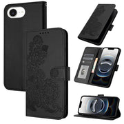 For iPhone 16e Datura Flower Embossed Flip Leather Phone Case(Black)