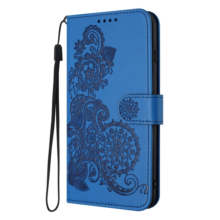 For iPhone 16 Pro Max Datura Flower Embossed Flip Leather Phone Case(Blue)
