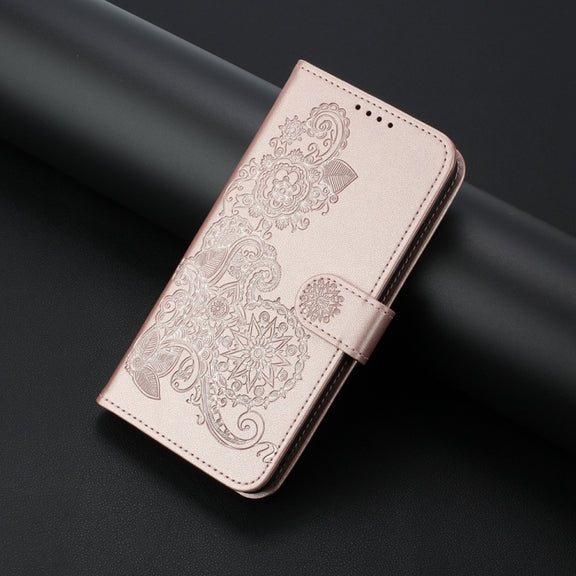 For iPhone 16 Pro Datura Flower Embossed Flip Leather Phone Case(Rose Gold)