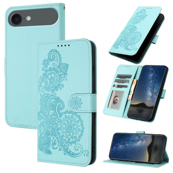 For iPhone 17 Air Datura Flower Embossed Flip Leather Phone Case(Light Blue)