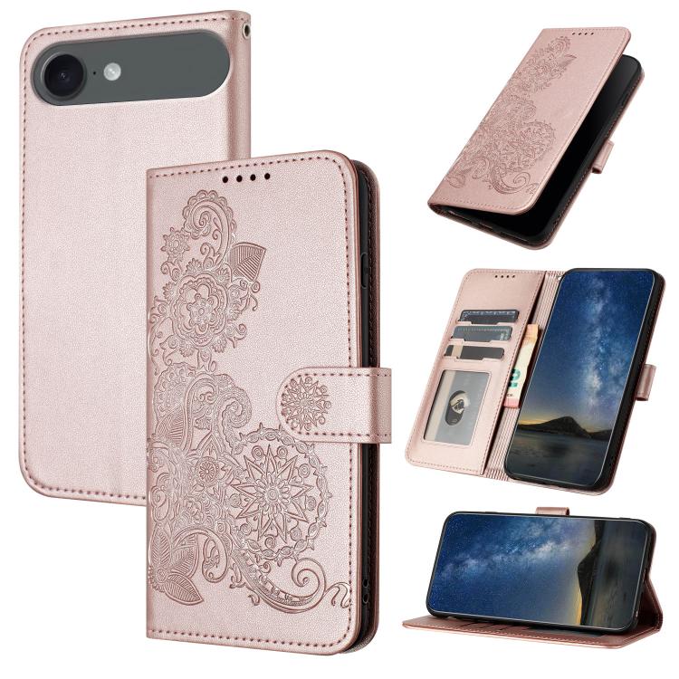 For iPhone 17 Air Datura Flower Embossed Flip Leather Phone Case(Rose Gold)