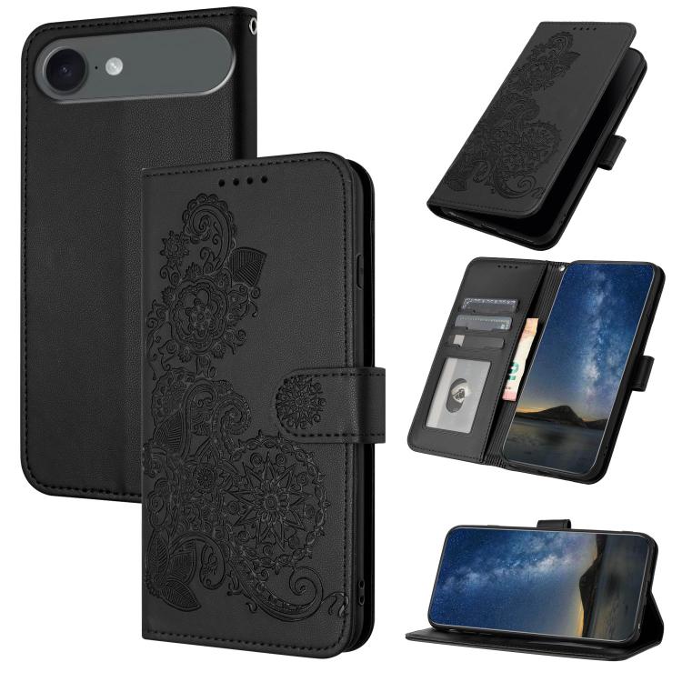 For iPhone 17 Air Datura Flower Embossed Flip Leather Phone Case(Black)