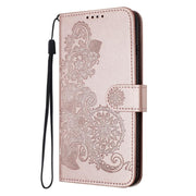 For iPhone 17 Datura Flower Embossed Flip Leather Phone Case(Rose Gold)