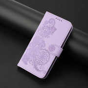 For iPhone 17 Datura Flower Embossed Flip Leather Phone Case(Purple)