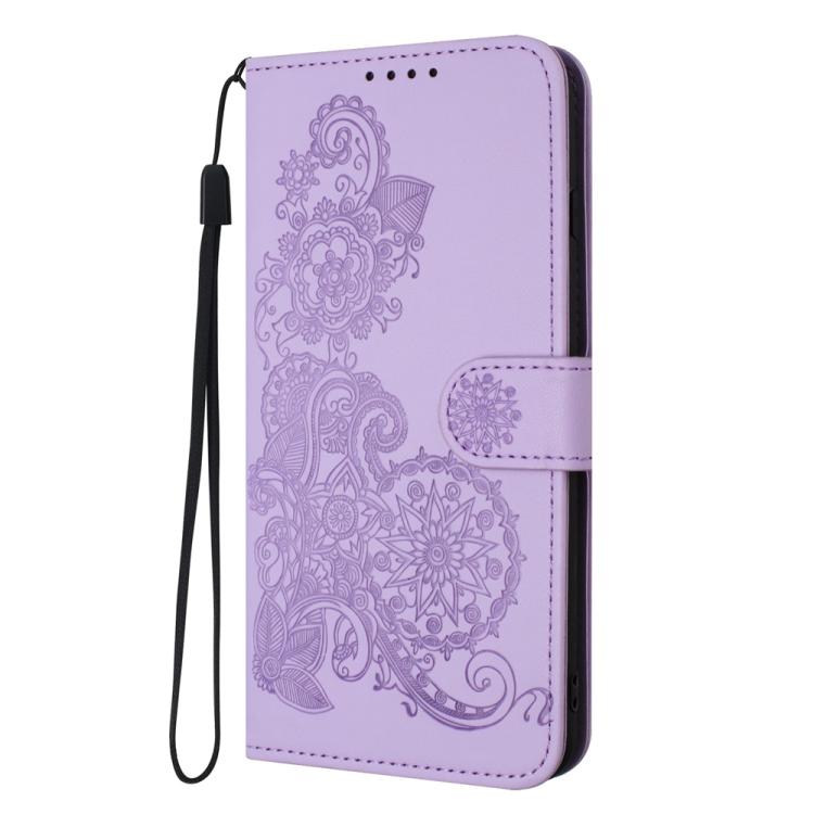 For iPhone 17 Datura Flower Embossed Flip Leather Phone Case(Purple)