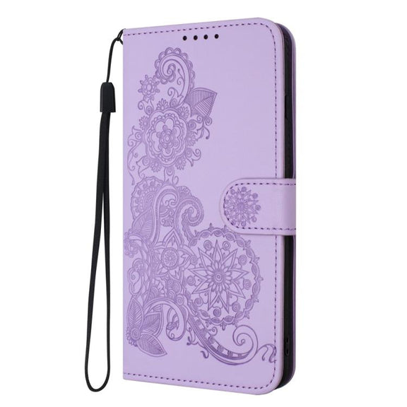 For iPhone 17 Datura Flower Embossed Flip Leather Phone Case(Purple)