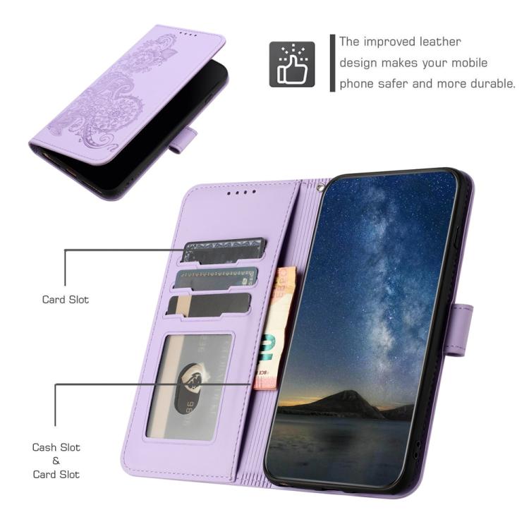 For iPhone 17 Datura Flower Embossed Flip Leather Phone Case(Purple)