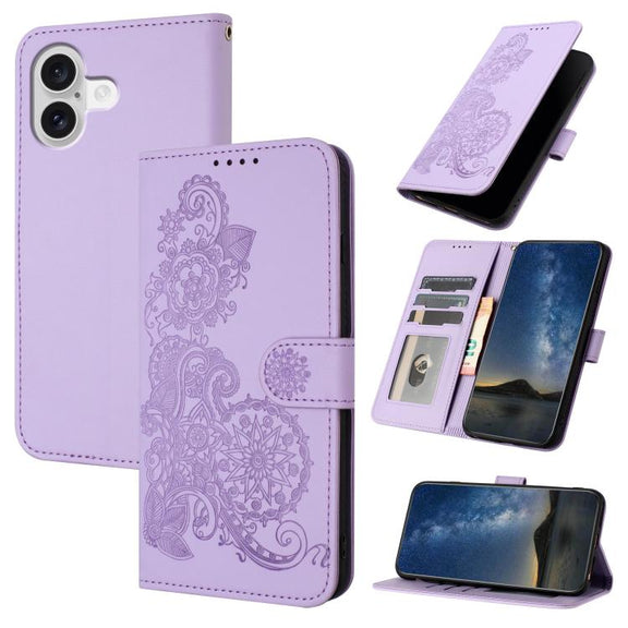 For iPhone 17 Datura Flower Embossed Flip Leather Phone Case(Purple)