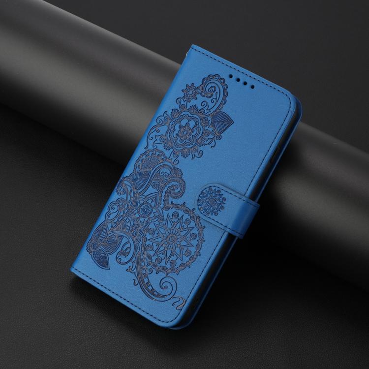 For iPhone 17 Pro Max Datura Flower Embossed Flip Leather Phone Case(Blue)
